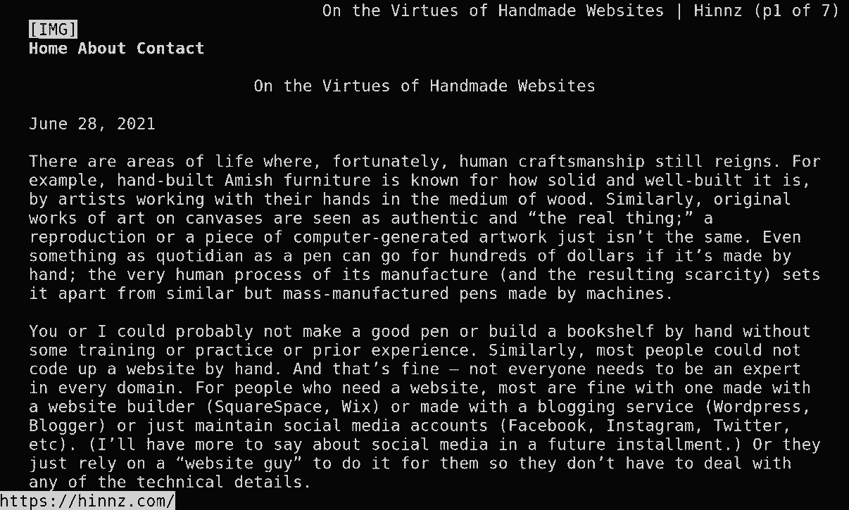 Screenshot of hinnz.com in the Links console browser